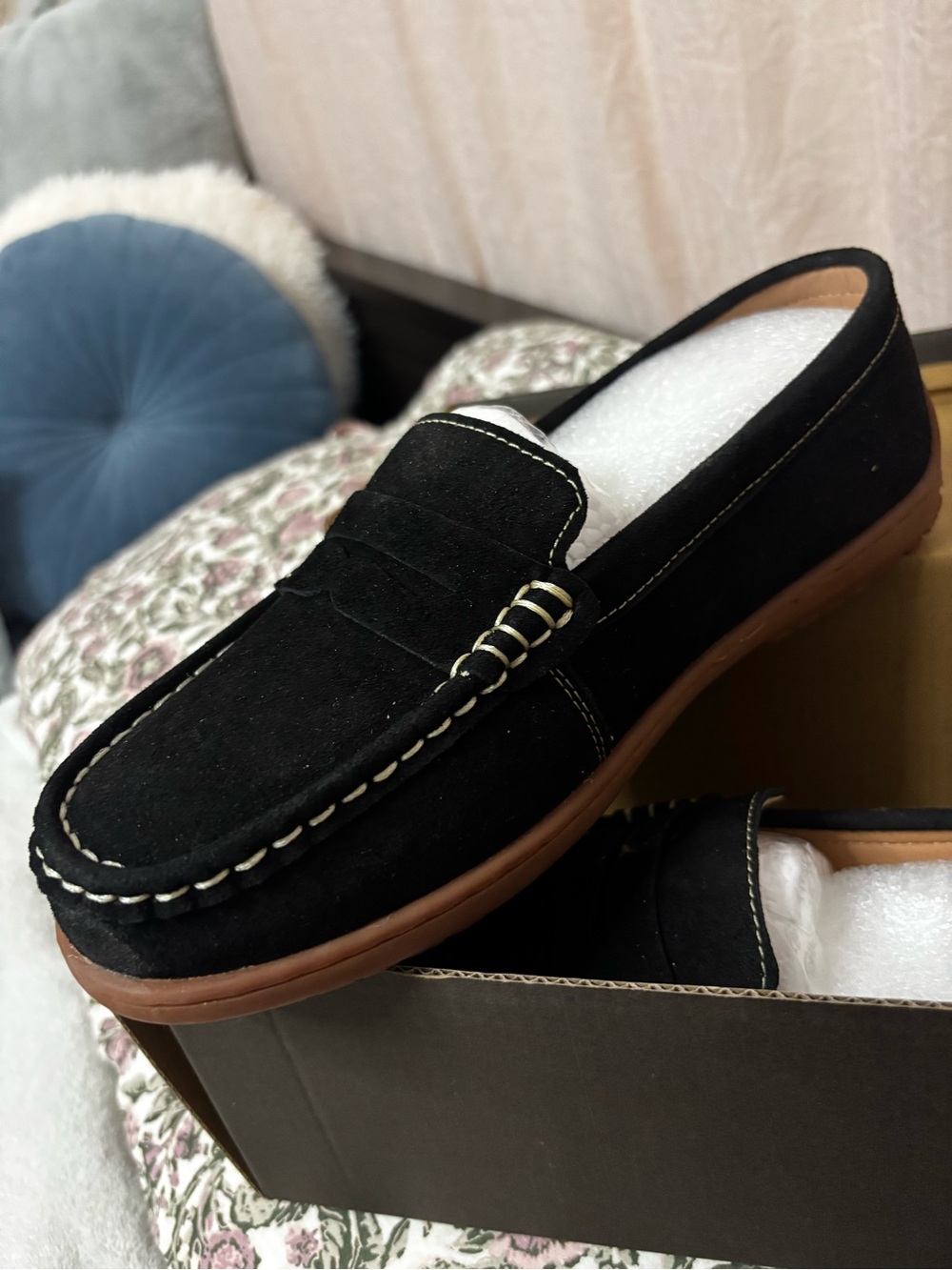 Black Suede Penny Loafers for Women
